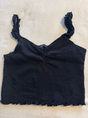 Forever 21 Black Smocked Cropped Tank with Ruffled Straps